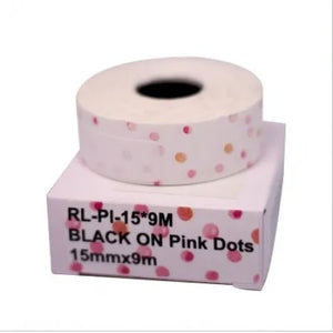 Fita para Rotuladora Pantum PP-110 Branca/Bolinha Rosa (15mm x 9m)